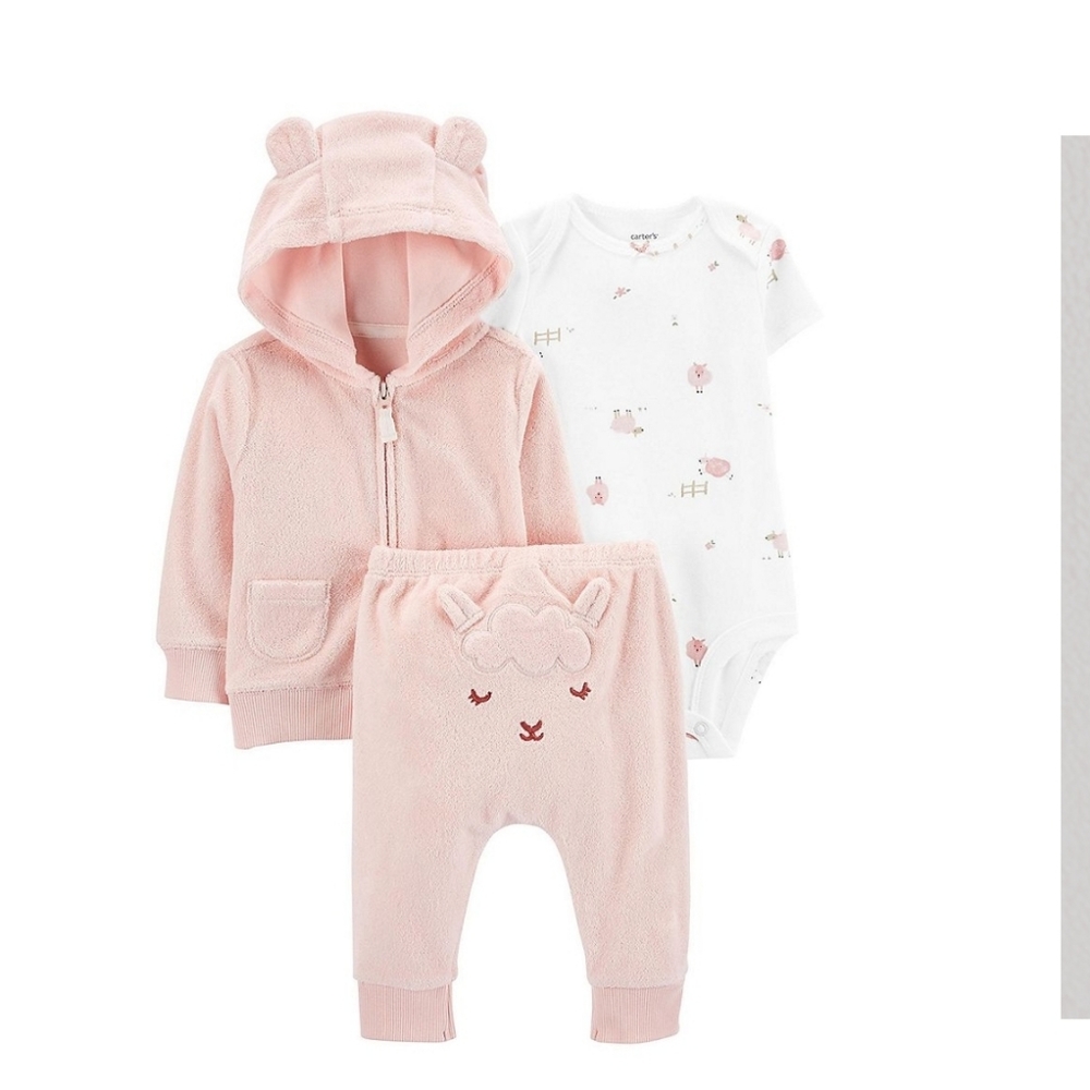 Carter's 3 piece cardigan set soft pink 3 months